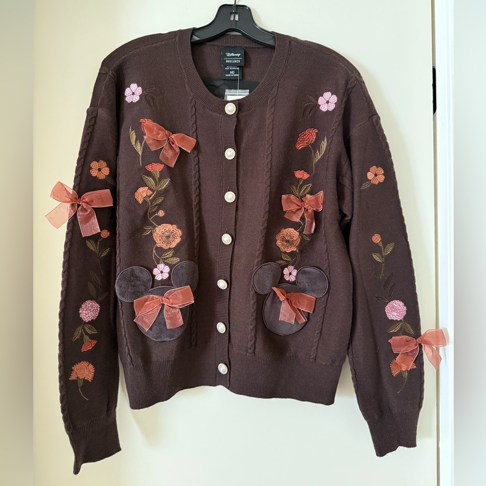 Disney Minnie Mouse Brown Floral Cardigan with Bows